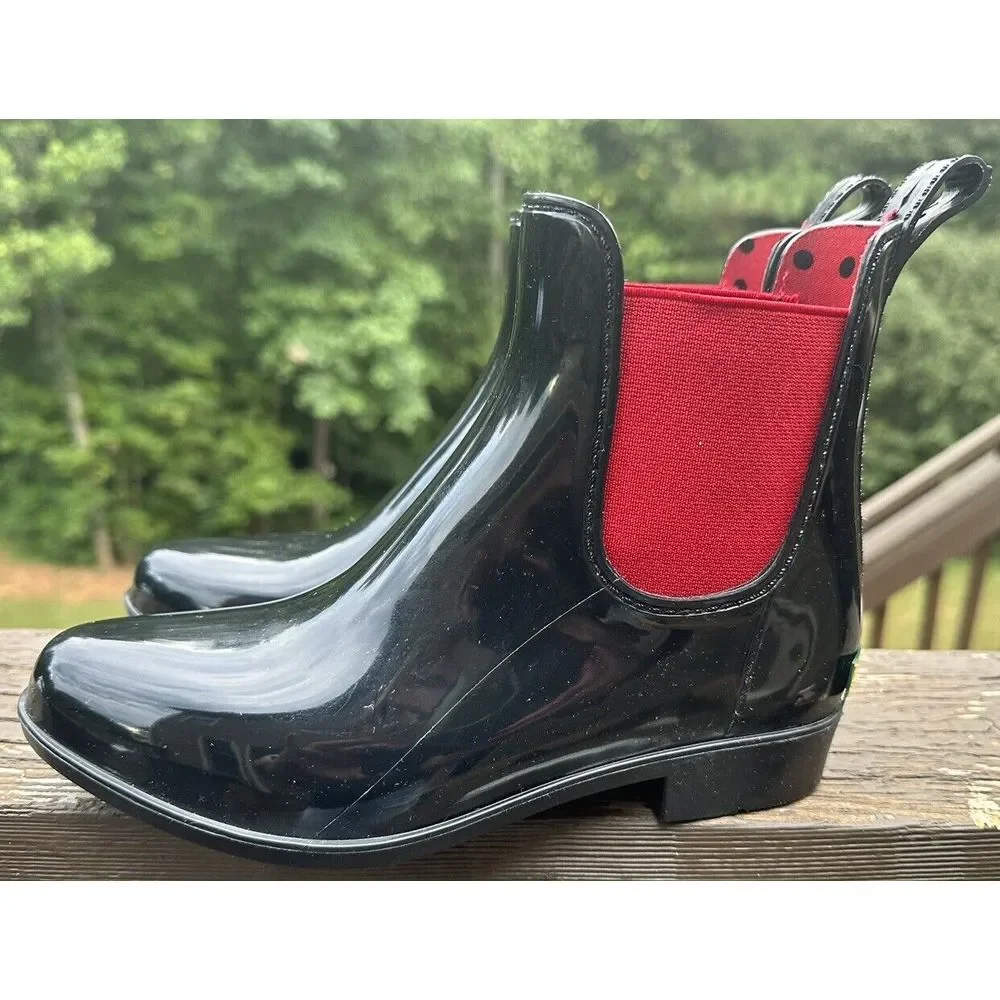 Lauren Ralph Tally Bo Rai Womens‎ 6 Rain Ankle Rubber Booties Boots Black & Red